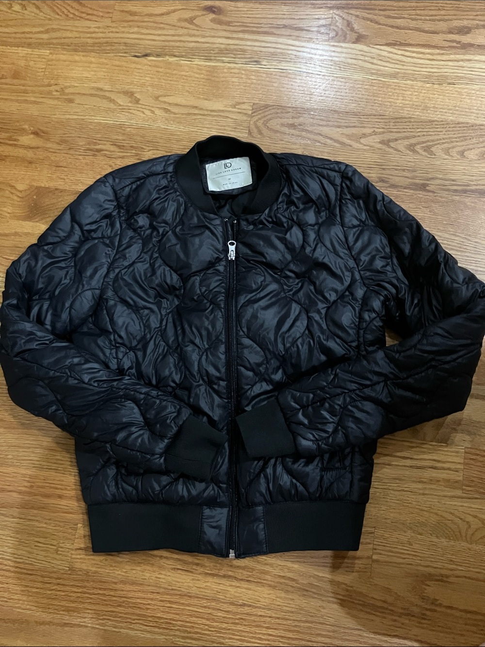 Live Love Dream Black Quilted Cropped Bomber Jacket Sz XS EUC